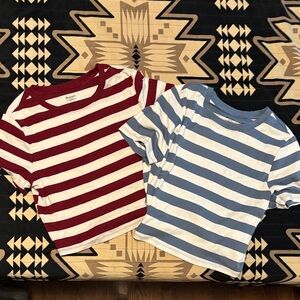 No Boundaries Kids Striped Tees - Maroon and Light Blue